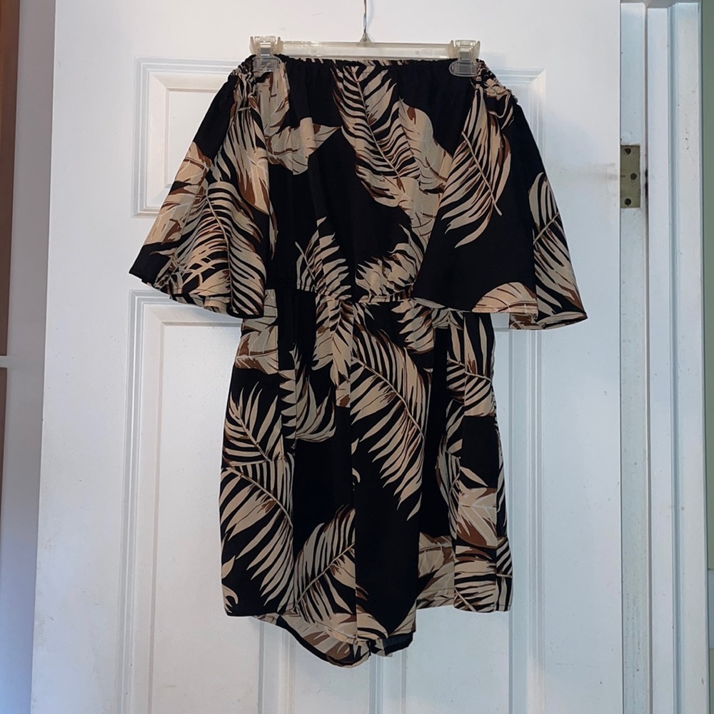 SheIn Off the Shoulder Leaf Print Romper